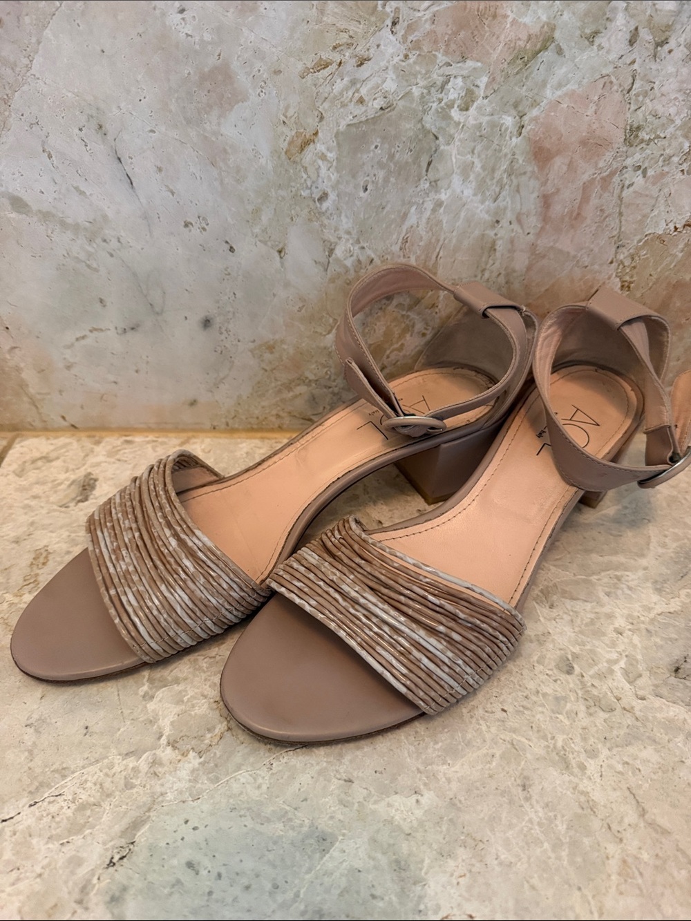 Agl Taupe Verbito Nude Strappy Block Heel Sandals